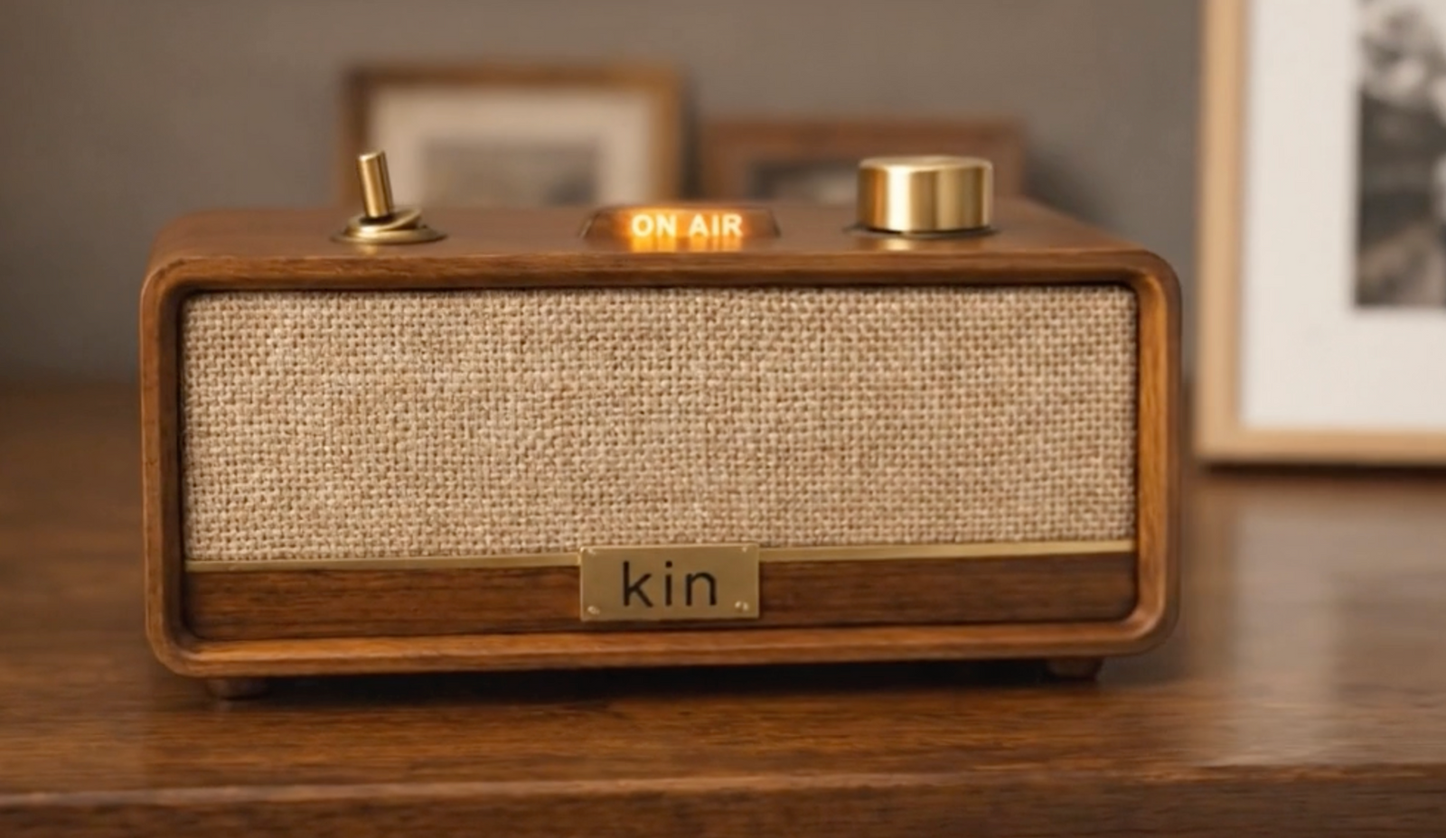 Kin device on a warm wooden table
